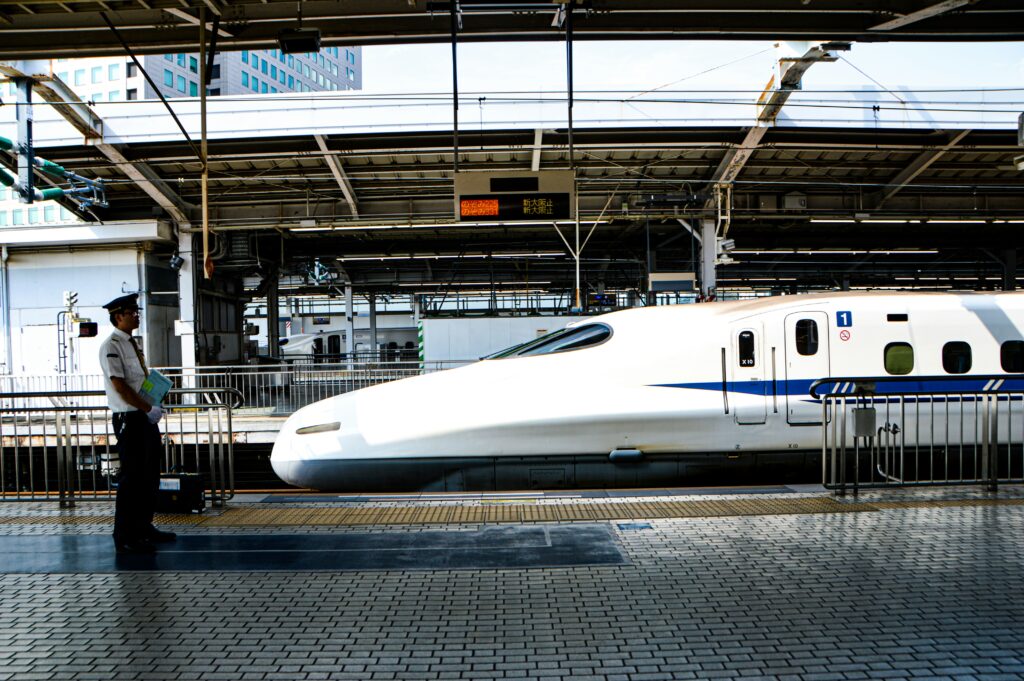 Japan Shinkansen bullet train at station